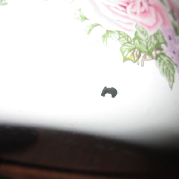 Vintage Pink and Purple Floral Enamel Bowl, White/ Silvertone Farmhouse Chic - Picture 13 of 14